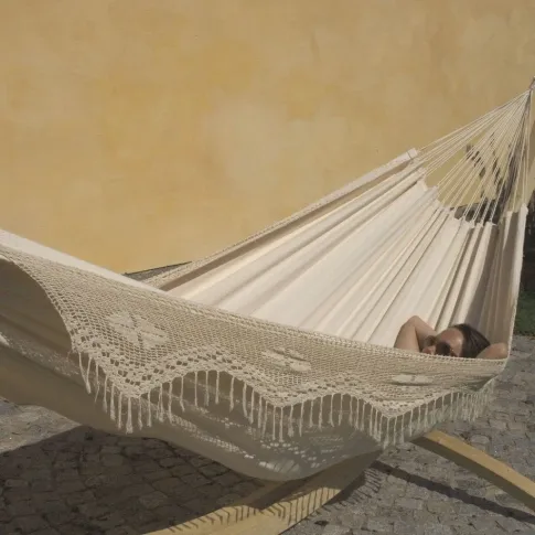 Brasil Comfort Premium Nature Macrame - Double Hammock by MacaMex MA-01070 color natur / beige