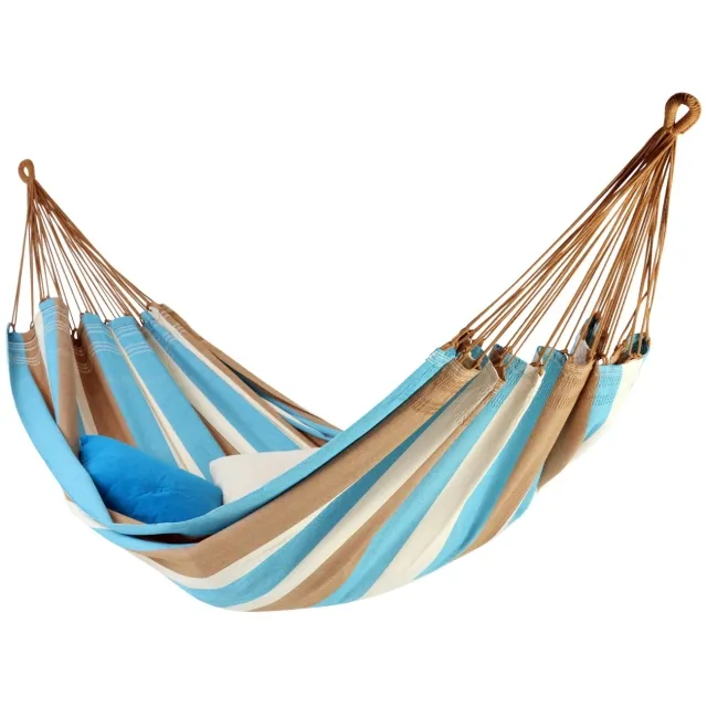 Brasil Comfort Premium Pantanal double hammock cotton blue white brown by MacaMex MA-01085 color синий