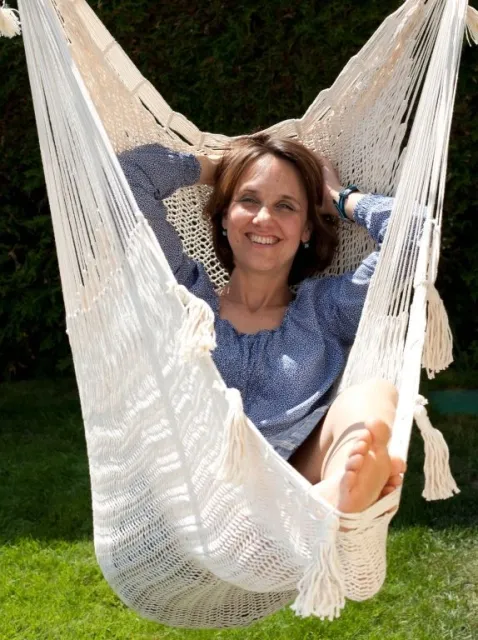 Mexican mesh hanging chair deluxe natural white cotton by MacaMex MA-10030 color natur / beige