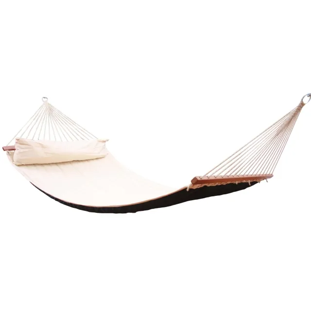 Miami cream-blue (FSC™ certified) upholstered pole hammock weatherproof by MacaMex MA-25505 color creme