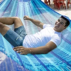 Mexican mesh hammock Matrimonial Caribe Plus dark blue light blue by MacaMex MA-00237 color blue