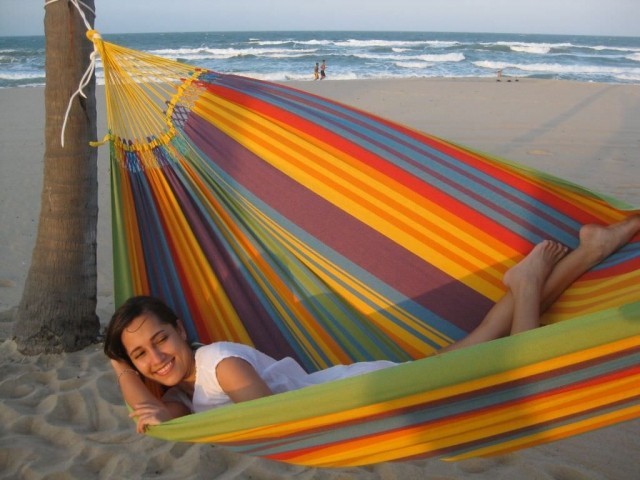 Vida paraiso especial - Family hammock with macrame fringe by MacaMex MA-01120 color multicolor